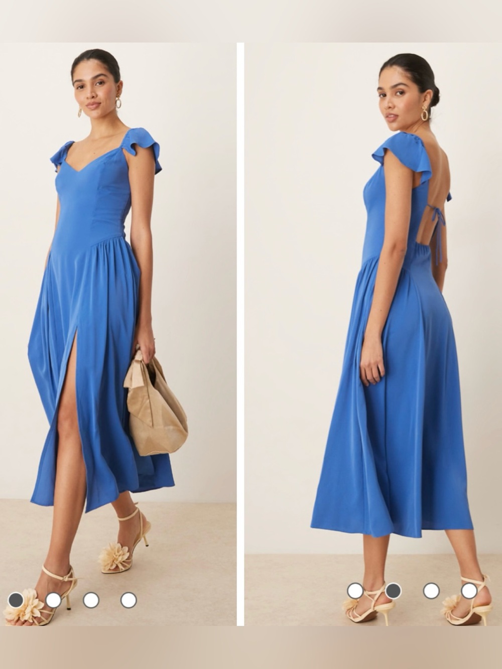 Abercrombie & Fitch Flutter Sleeve Dipped Waist Dress in Blue Size Small Petite